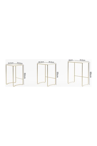 Retro 3 Lü Zigon Füme Camlı Gold Sehpa, Metal Sehpa, Salon, Yatak Odası, Antre Altın