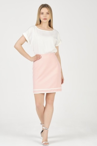Shahiqa Kadın Kontrast Renk Detaylı Şık Etek Pudra