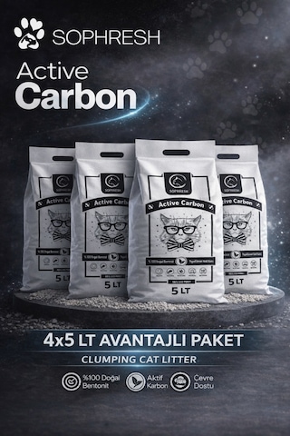 Sophresh Aktif Karbonlu Kedi Kumu 4x5 Lt Doğal Bentonit
