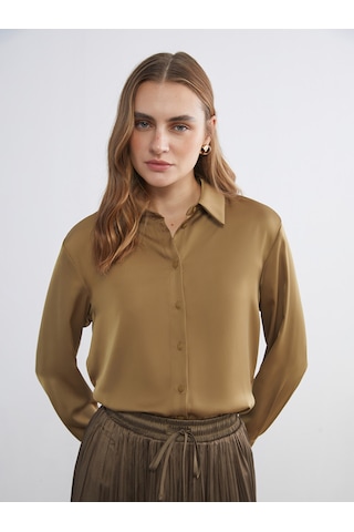 Lcwaıkıkı Classic Haki Oversize Saten Kadın Gömlek