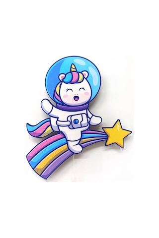 CajuArt Unicorn Astronot Ahşap Işıklı Çocuk Odası Duvar Tablosu