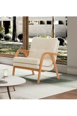 Efes Ahşap Ayaklı Kollu Krem Berjer Krem