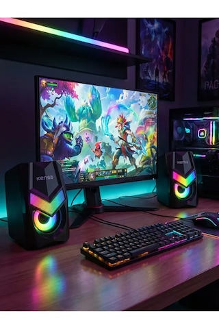 Rgb Işıklı Masaüstü Usb Hoparlör 6w Stereo Ses, 1000 Mah Şarjlı, Bilgisayar & Laptop Uyumlu