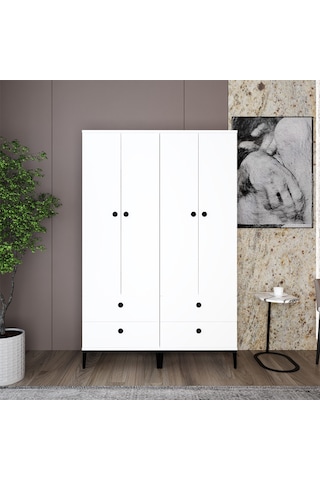 Kalender Dekor Silvia-1-1 Slv01, 4 Kapaklı, 4 Çekmeceli Gardırop