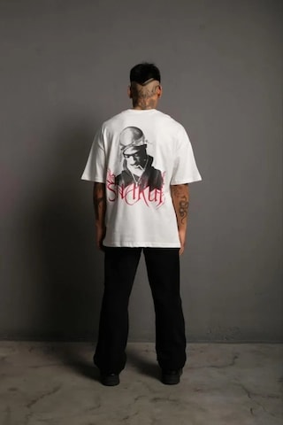 Modi Erkek Oversize Tişört Beyaz 24/1 Penye Kumaş, Bisiklet Yaka, Ön - Arka Baskılı, Streetwear Tarzı Rahat Büyük Kalıp T-shirt- Beyaz