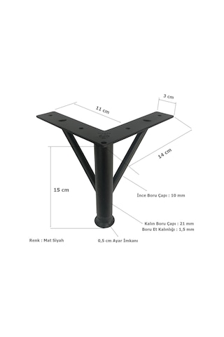 4 Adet Firkete Ayak Metal 15 Cm Mat Siyah Mobilya Koltuk Ayağı