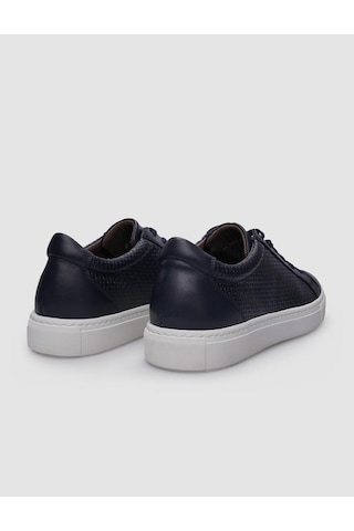 %100 Hakiki Deri Lacivert Bağcıklı Desenli Erkek Sneaker Lacivert