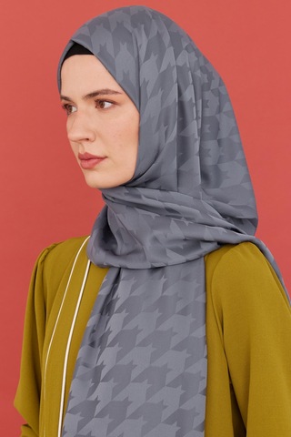 Mirsoy Scarf Kazayağı Desen İpeksi Jakar Şal - Antrasit Antrasit