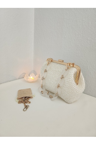 Fikriharika Design Sunshine, Gold Burslu, Akrilik Saplı ,zincir Askılı, Şeffaf El Çantası