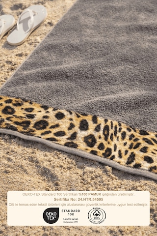 Leopar Plaj Havlusu %100 Pamuk Sertifikalı Deniz & Havuz Havlu Kahverengi 70x140cm Koyu Kahve