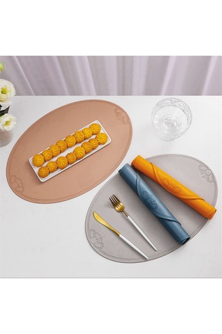 Retro Pu Placemat Avrupa Fransız Tarzı Oval Yalıtım Matı Ev F Yeşil