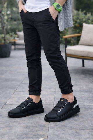 Dmr Elegance Jy029 Mono Bağcıksız 3 Bantlı Lastikli Legend Cilt Erkek Günlük Sneaker Ayakkabı Cst - Siyah