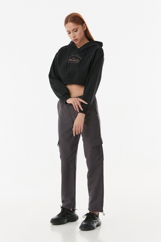 Fullamoda Baskılı Kapüşonlu Crop Sweatshirt- Siyah 24KGB890195453-Siyah