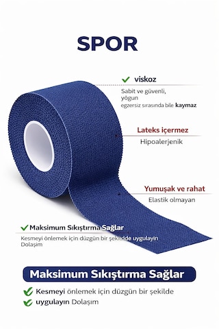 Rijit Fiksasyon Yapışkanlı Sporcu Bandajı 3.7cm X 10 Metre Koyu Mavi