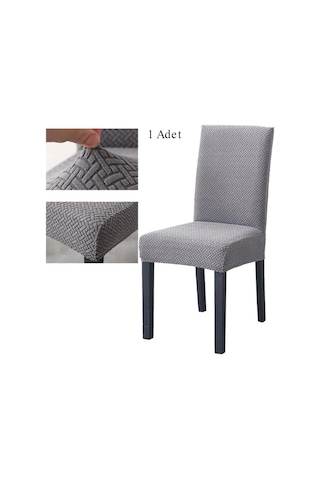 StarMall Tuğla Desen Likrali Jakarlı Kümaş Sandalye Örtüsü, Lastikli, Esnekli Sandalye Kılıfı 1 Adet Gri