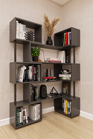 Asra Trend Modern Ayarlanabilir Raflı Ev Ofis Kitaplık %100 Mdf Dekoratif Kütüphane Kitaplık Dk02 Koyu Gri
