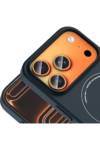 Maks Technology iPhone Uyumlu 17 Pro Kılıf M-safe Şarj Özellikli Kamera Korumalı Mkst Elio Sert Pc Kapak - Lacivert