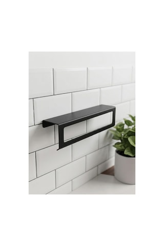 Siyah Raflı Havlu Askısı, Metal Raflı Havluluk, Mutfak, Banyo Raflı 25cm Mat Siyah