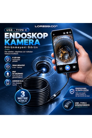 Scope Pro Endoskop Yılan Kamera Ip67 Su Geçirmez Boroskop / Type-c & Usb Uyumlu - 5 Metre Android