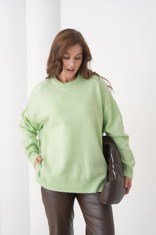 Park Karon Kadın Bisiklet Yaka Yırtmaçlı Oversize Triko Kazak Mint