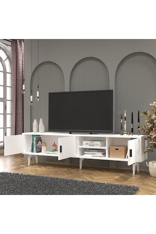 Marin Tv Ünitesi Tv Sehpası 180 Cm , Raflı , Beyaz