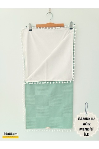 S.kahve Kız Erkek Bebek Battaniyesi Pike %100 Pamuklu Doğal Organik Uyku Çift Taraflı Örtü 86x86cm Btn10248 Yeşil