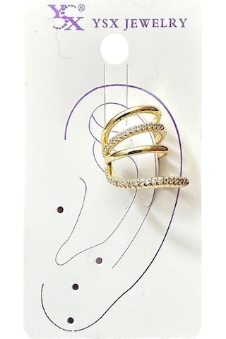 Earcuff Sıkıştırmalı Çelik Kıkırdak Küpe Çoklu Halka Görünümlü Altın Renk