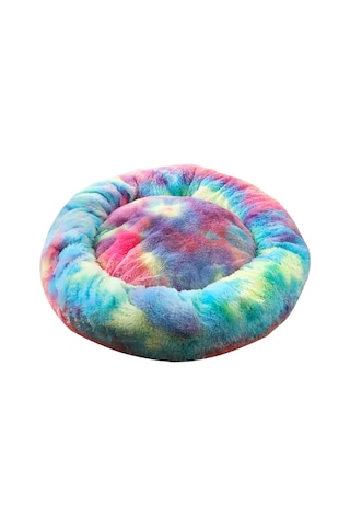 Mufunye Yumuşak Peluş Yuvarlak Evcil Hayvan Yatağı İçin Kedi Küçük Köpekler İçin Renkli Mavi - 60 Cm Çap