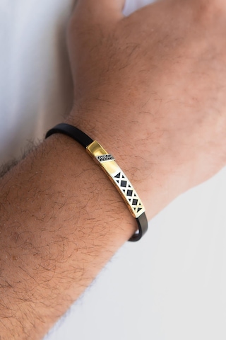Siyah Taşlı Kauçuk Erkek Altın Bileklik Sarı Altın