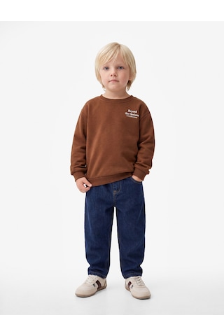 Koton Baskılı Şardonlu Pamuklu Bisiklet Yaka Uzun Kollu Sweatshirt Kahverengi 7wmb10125tk Kahve