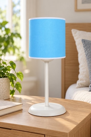 Şenay Aydınlatma Metal Ayaklı Silindir Kumaş Abajur Masa Lambası 15 cm Gök Mavisi
