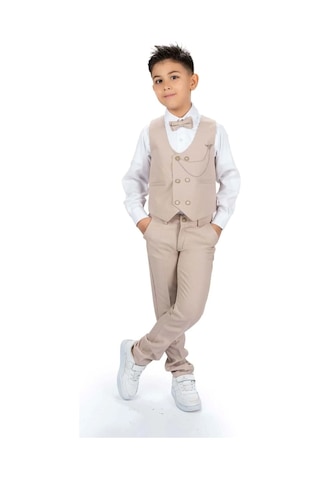 Mnk Baby & Kids Erkek Çocuk 6 Düğme Yelekli Özel Gün Takım Elbise M00834 Bej