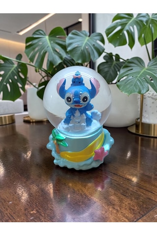 9cm-6cm Şato Önü Figürlü Işıklı Stitch Kar Küre 9x6
