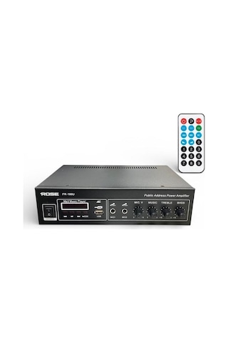 Rose Fr-100u 80 Watt Trafolu Mağaza Anfisi 2 Mikrofon Girişli Mp3, Bluetooth, Kumandalı
