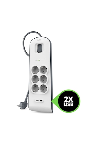 Belkin BSV604VF2M 6 AC Çıkışlı Akım Korumalı Priz 2 Metre Beyaz