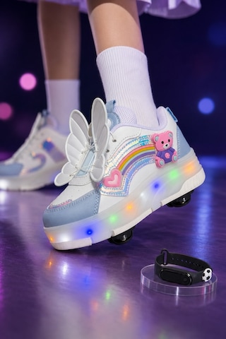Muggo Colourful Çocuk Işıklı Patenli Tekerlekli Sneaker Spor Ayakkabı Bebe Mavi