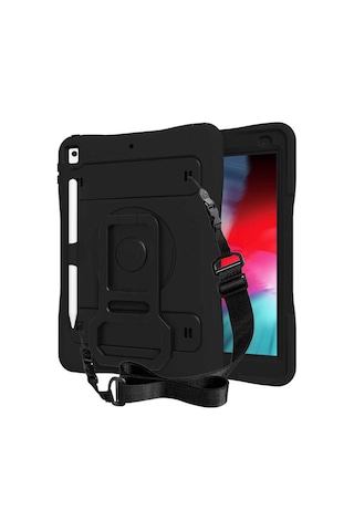 iPad Uyumlu  10.2 2021 9.nesil Sbt Yeni Nesil Kalem Bölmeli Defender Tablet Silikon - Siyah Arka Kapak