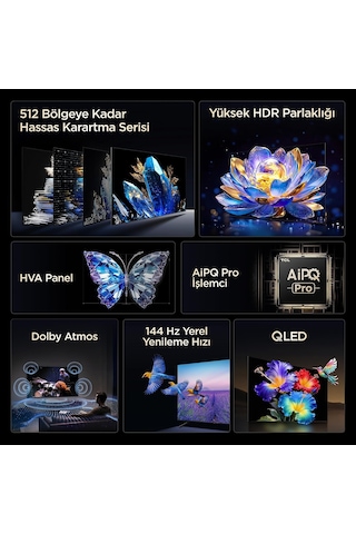 TCL 50" Akıllı Tv 50Q6C 4K QD-mini Led Renkli Quantum Crystal Hdr10+ Oyun Google TV 144hz D (Yenilenmiş)