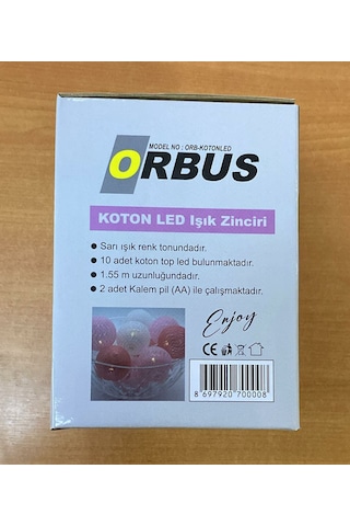 Orbus 10'lu 1.5mt Sarı Işık Pilli Yılbaşı Süsü