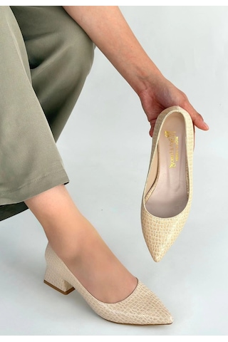 Meort Bej Rugan Topuklu Ayakkabı Bej