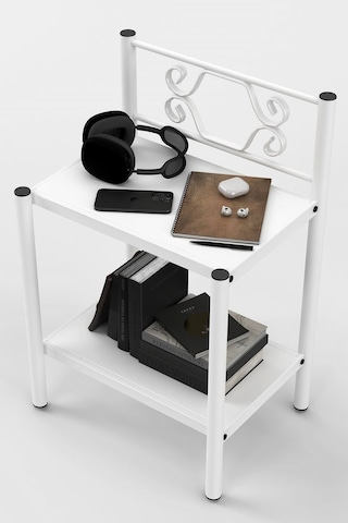Argimo Leda Retro Ferforje Metal Komodin Beyaz