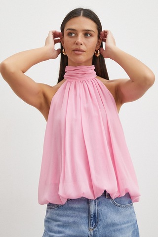 Uterpe Halter Yaka Drape Bluz Pembe