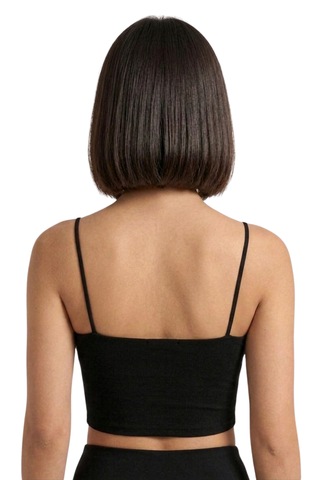 Mrm Pro Kadın Beyaz İp Askılı Crop Atlet Esnek Fit Nakışlı Crop Top Büstiyer Ön Kısım Çift siyah