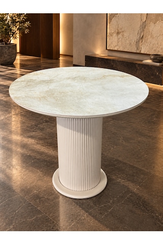 Olimpo Seramik Yuvarlak Masa 90 Cm Mdf Vizon Bej