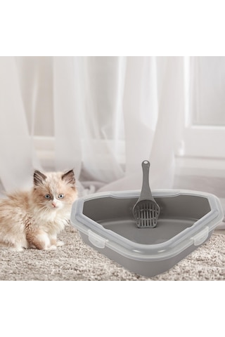 Kedi Kumu Kabı Ve Kepçe Kedi Kumu Kabı Üçgen Dayanıklı Kedi Kumu Kabı Gri