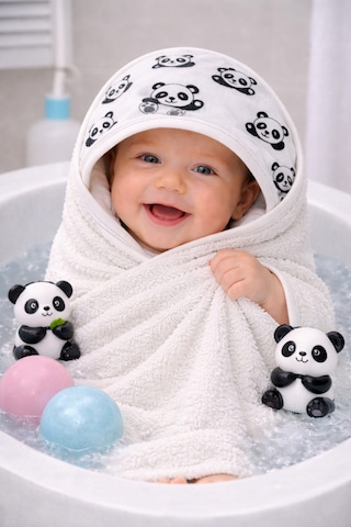 Panda Desenli Başlıklı Bebek Havlusu Pamuk Yenidoğan & 0-2 Yaş Kapüşonlu Bebek Banyo Havlusu 0 - 24 Ay