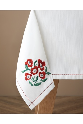 English Home Bright Parade Polyester Masa Örtüsü 150x200 Cm Beyaz - Kırmızı Beyaz - Kırmızı