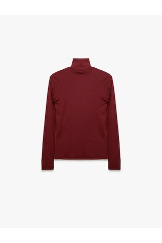 Koton Slim Fit Dik Yaka Uzun Kollu Tişört Bordo 7wak50002uk