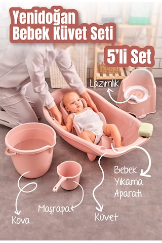 Vienev 5Li Set Yenidoğan Küvet Seti Pembe