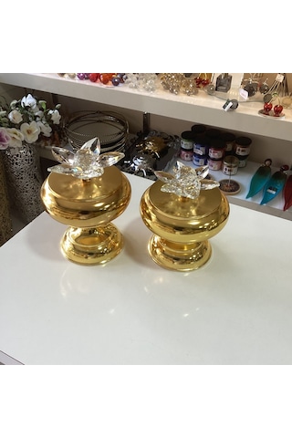 Dekoratif 2'li Nilüferli Kutu Gold Renk